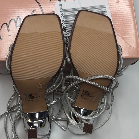 Wild Pair Eross Lace-Up High Heel Dress Sandals- Silver Bling- Size 8 Wild Pair Eross Lace-Up High Heel Dress Sandals- Silver Bling- Size 8